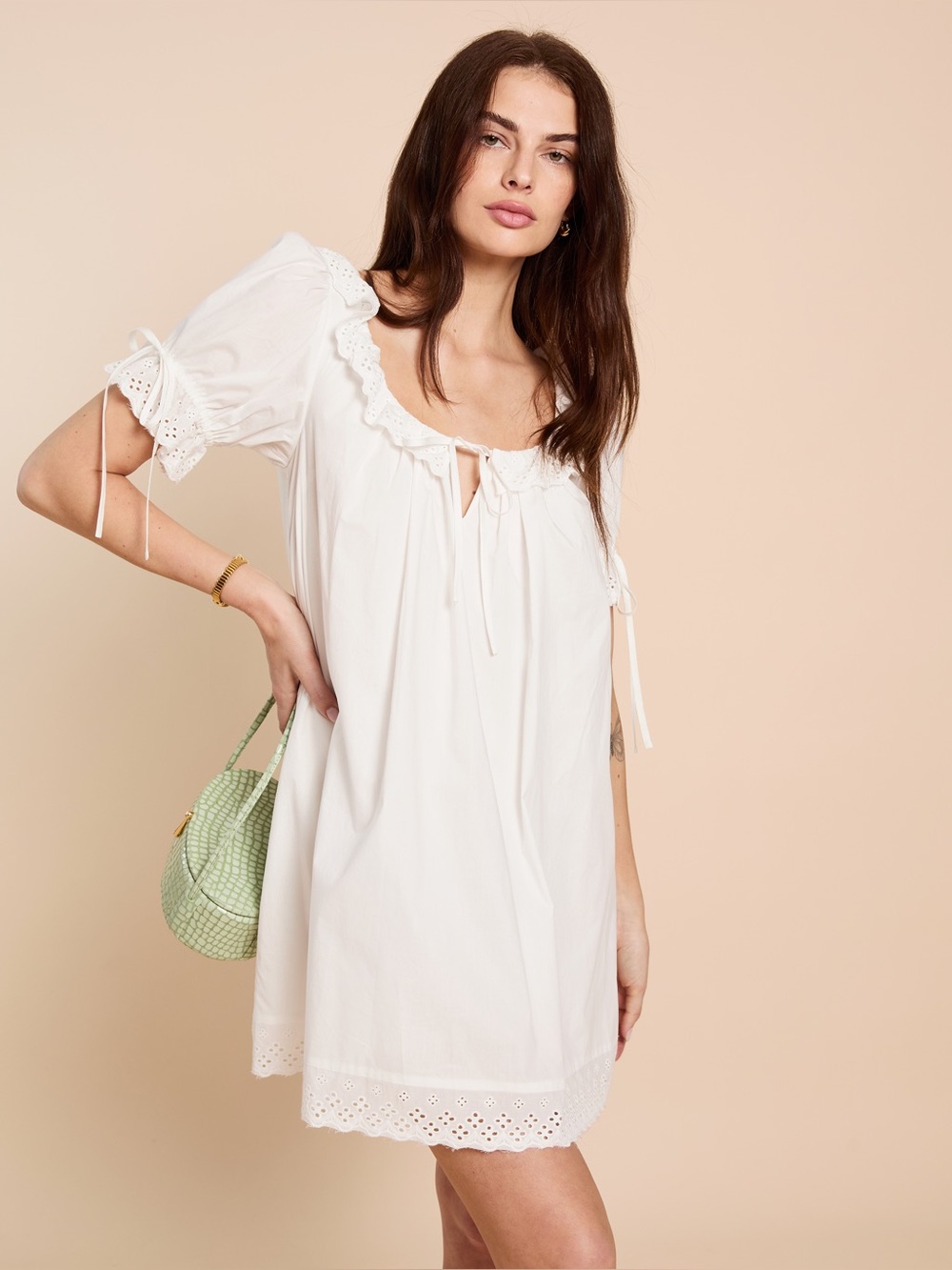 kourt Juliet Cotton Dress White Eyelet Tie-Front Swim Cover-Up Dress